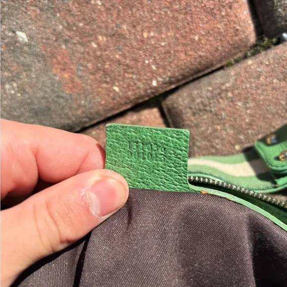 Vintage Gucci Shoulder Bag GG Pattern Bamboo 131036 Beige Brown Green Leather - Picture 15 of 16